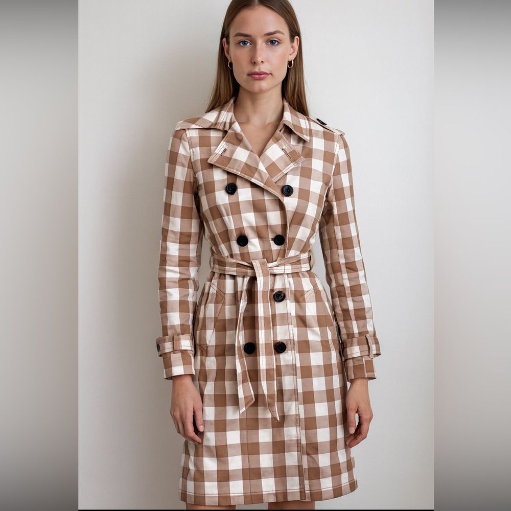 Ann Taylor Tan and White Checkered Trench Coat - Picture 12 of 12